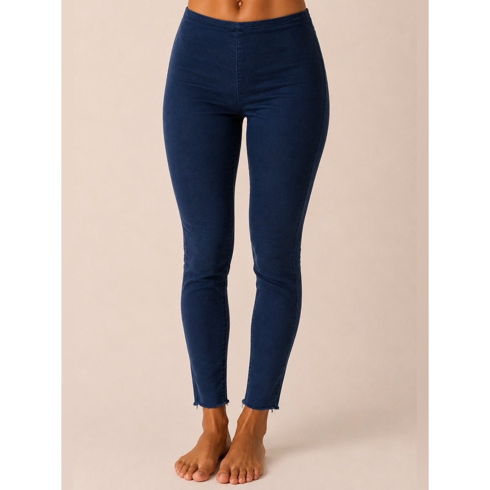 Free People Skinny Jeans High Waist Jeggings Denim Frayed Hem Pull On Stretch 28